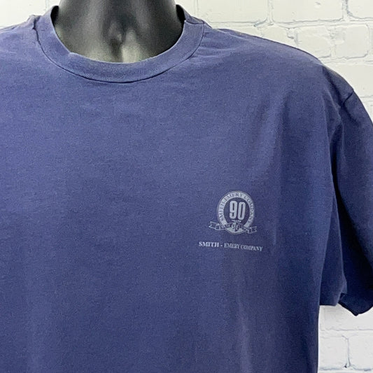 Front view of the navy Smith Emery T Shirt by Hanes with logo on the chest and comfortable fit