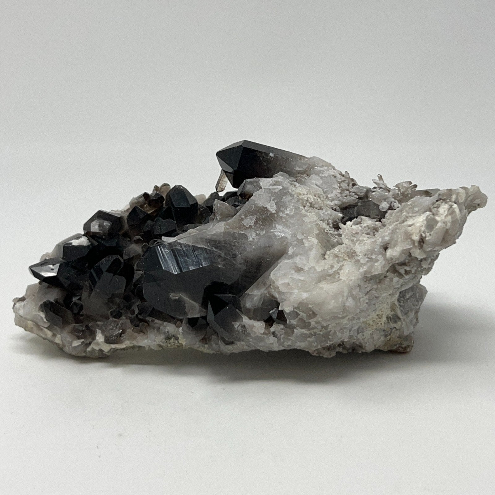 Unbranded Vintage Smoky Quartz Crystal Cluster on Grey Rock, Natural Formation, Side View
