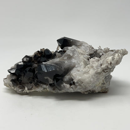 Unbranded Vintage Smoky Quartz Crystal Cluster on Grey Rock, Natural Formation, Side View