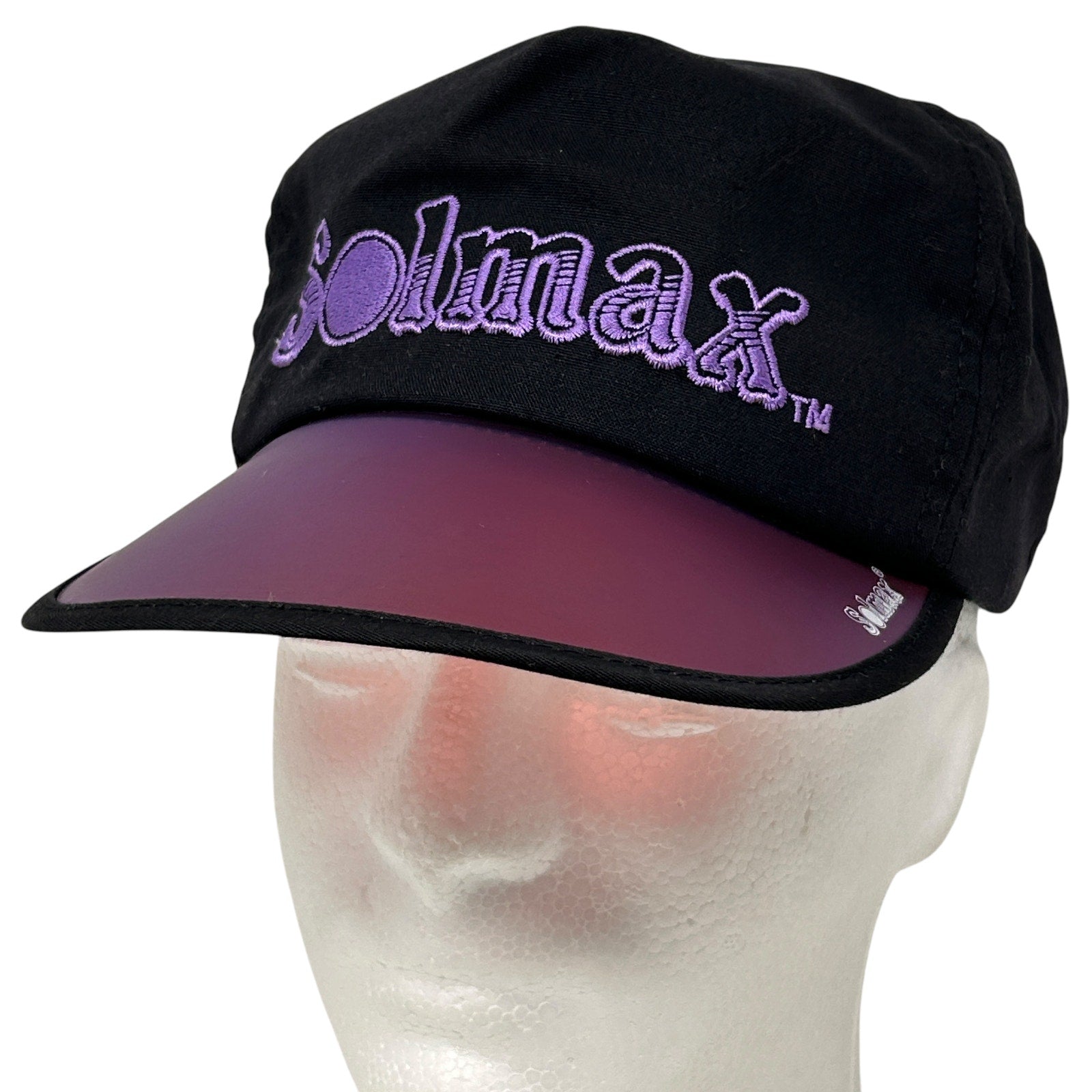 Black Solmax Cap with Purple Logo and a Burgundy Brim, perfect for sunbathing