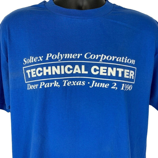 Blue Hanes T-Shirt featuring Soltex Polymer logo on the front with Technical Center details