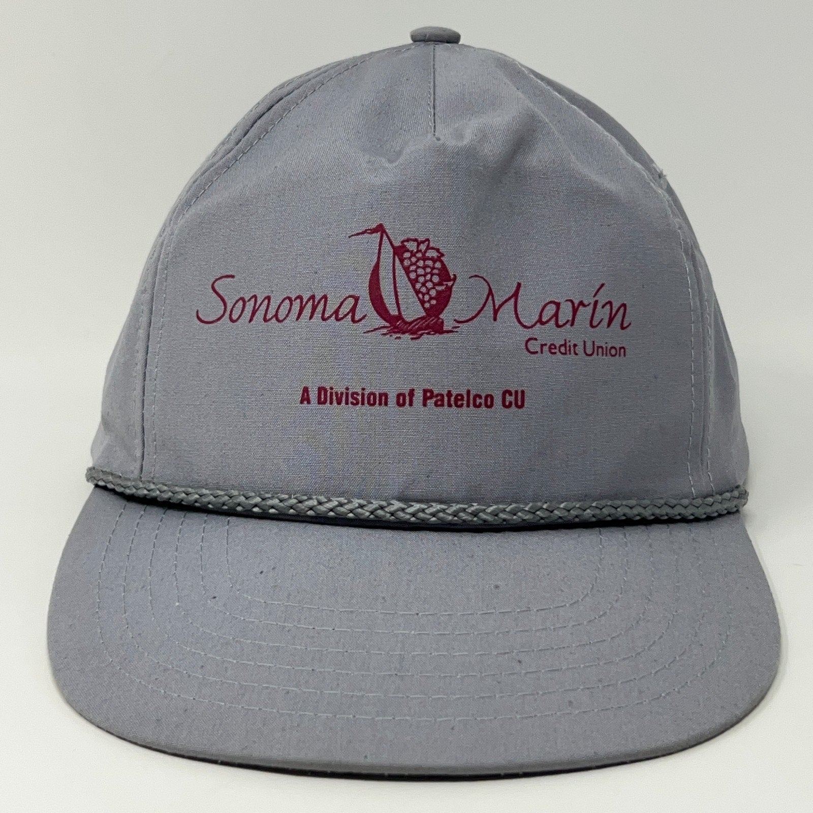 Gray Vintage Hat with Sonoma Marin Credit Union Logo and Braided Detail on the Front