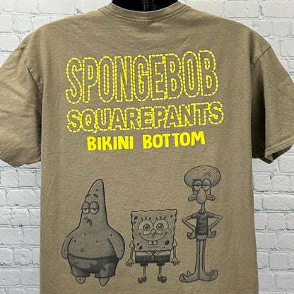 Gray Spongebob Squarepants T Shirt featuring SpongeBob, Patrick, and Squidward from Bikini Bottom in front view