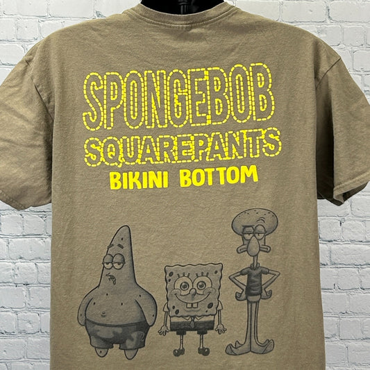 Gray Spongebob Squarepants T Shirt featuring SpongeBob, Patrick, and Squidward from Bikini Bottom in front view
