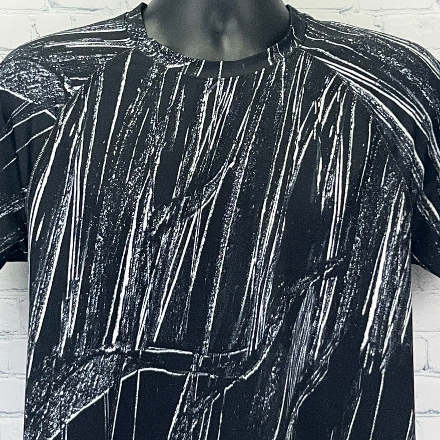 Black Sports Illustrated Athletic Shirt with Abstract White Pattern, Front View