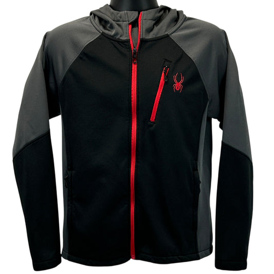 Spyder Black and Gray Jacket with Red Zipper and Logo in Front View
