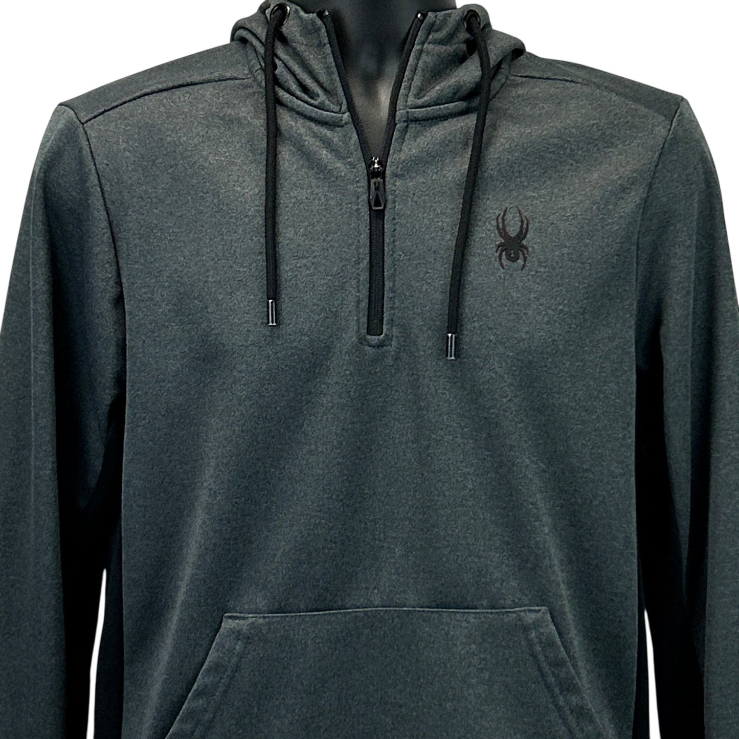 Spyder Black Quarter-Zip Hoodie for Men with Front Pocket and Logo on Chest