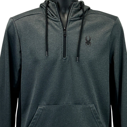 Spyder Black Quarter-Zip Hoodie for Men with Front Pocket and Logo on Chest