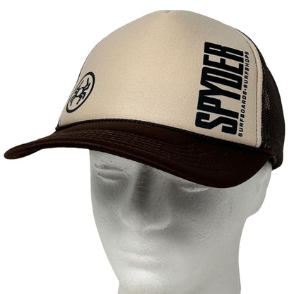 Otto Spyder Trucker Hat in Beige and Brown with Logo on Front and Mesh Back for Outdoor Activities
