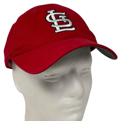 Red MLB St Louis Cardinals cap featuring embroidered logo on the front and adjustable back strap