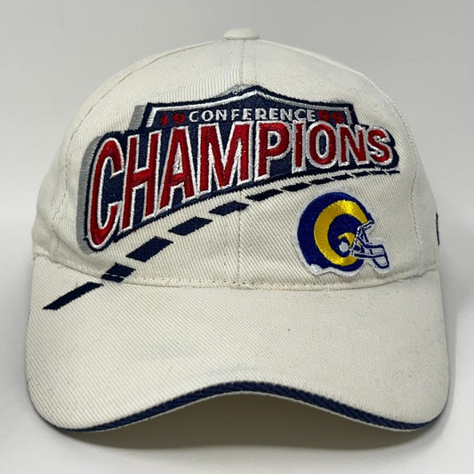 Vintage St Louis Rams Conference Champions Cap in White with Blue and Yellow Team Logo