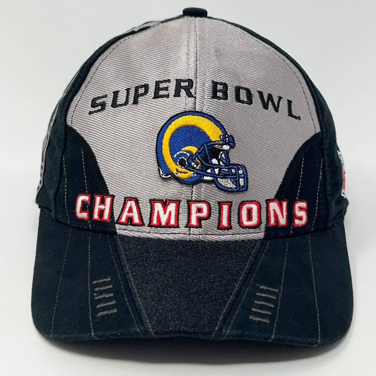 Vintage St Louis Rams Super Bowl Champions Cap in black and gray with embroidered logo