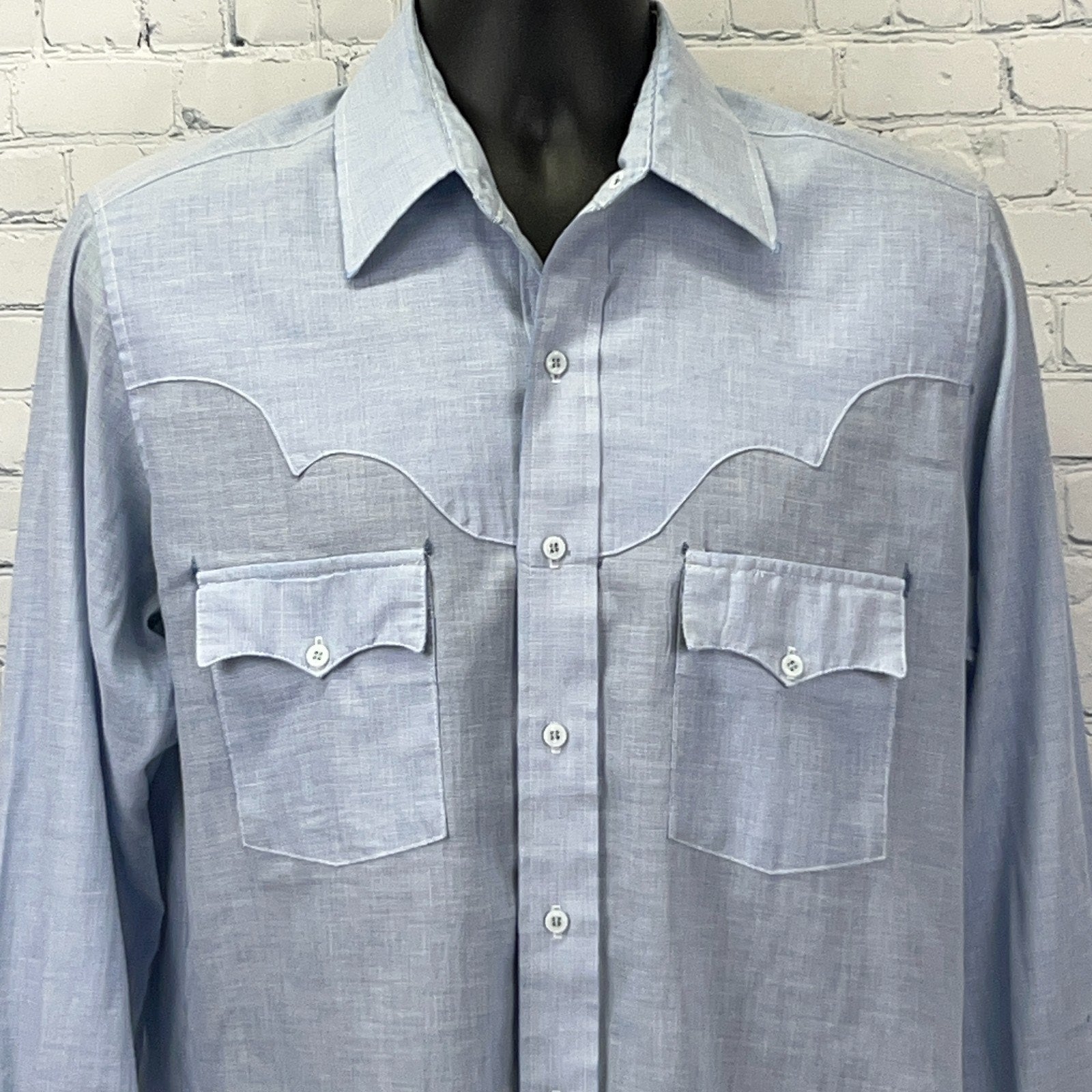Vintage Cowboy Shirt in Light Blue, Size Large, Front View