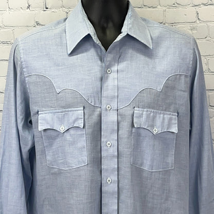 Vintage Cowboy Shirt in Light Blue, Size Large, Front View