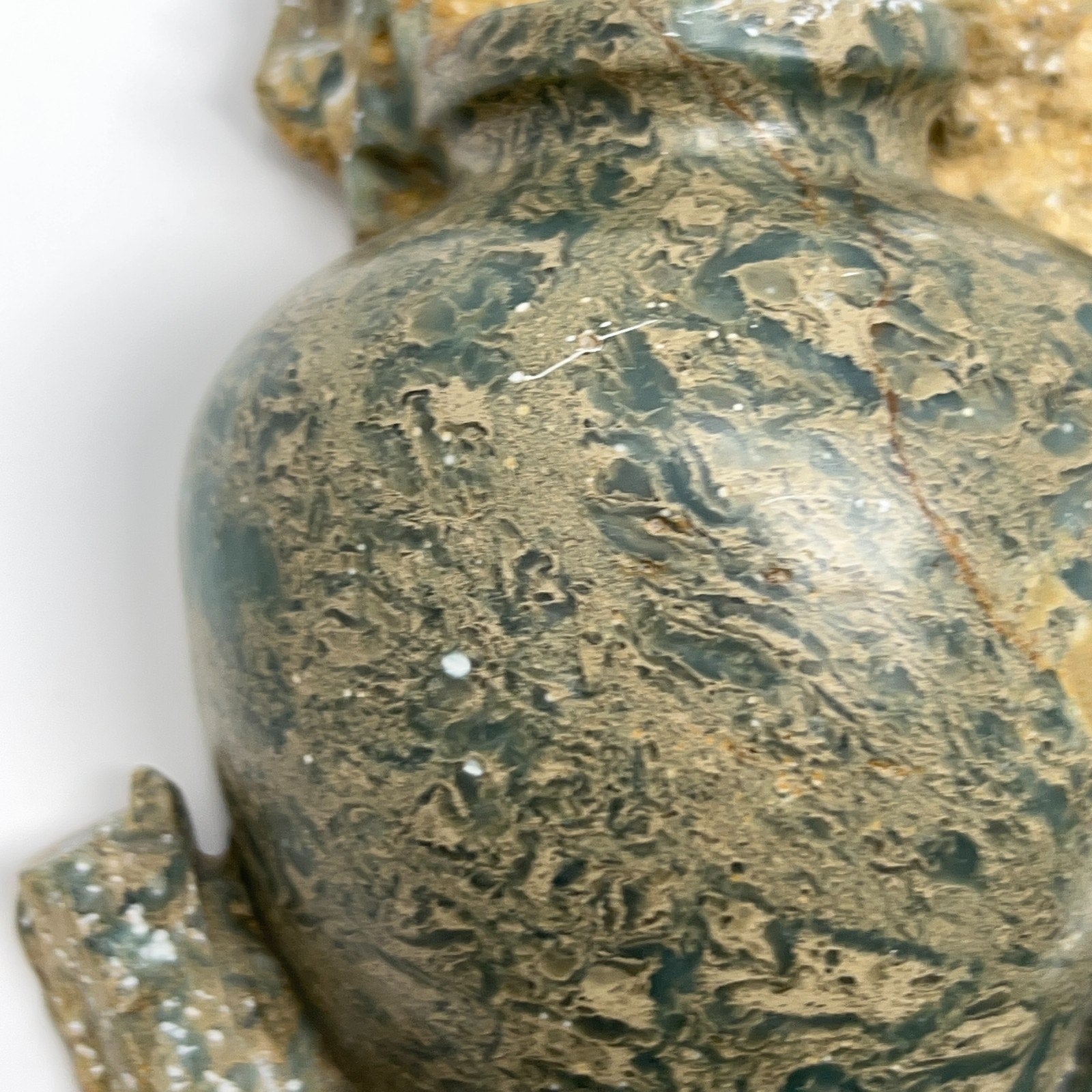 Unbranded Vintage Stone Vase in Green with Intricate Patterns