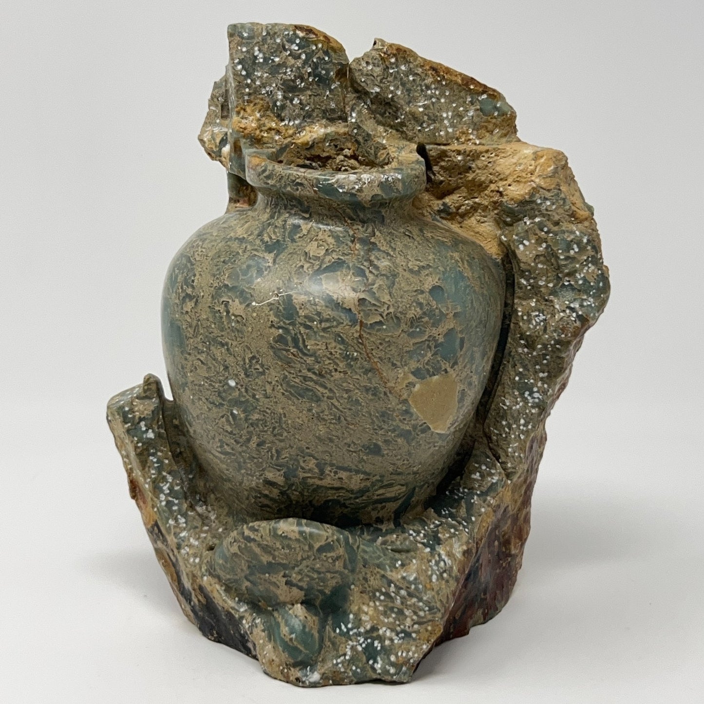 Unbranded Vintage Stone Vase in Earthy Tones with Unique Natural Base and Curved Shape