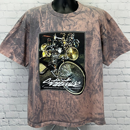 Streetwise oversized graphic tee in gray with bike print on the front for a casual streetwear look