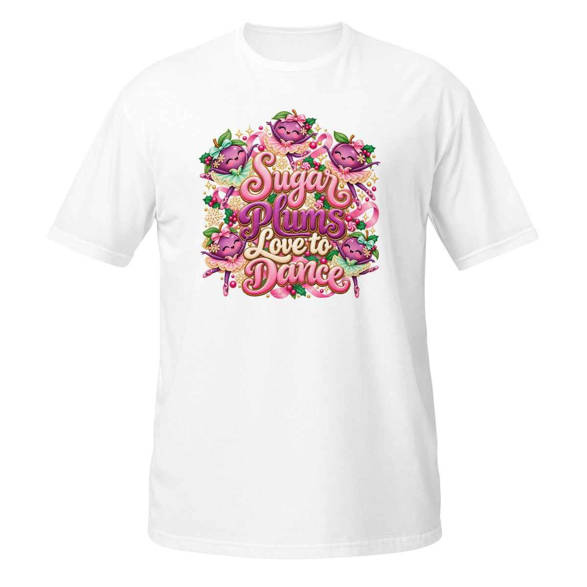 Neonvtg White T-Shirt with 'Sugar Plums Love to Dance' Graphic for a Vintage Style