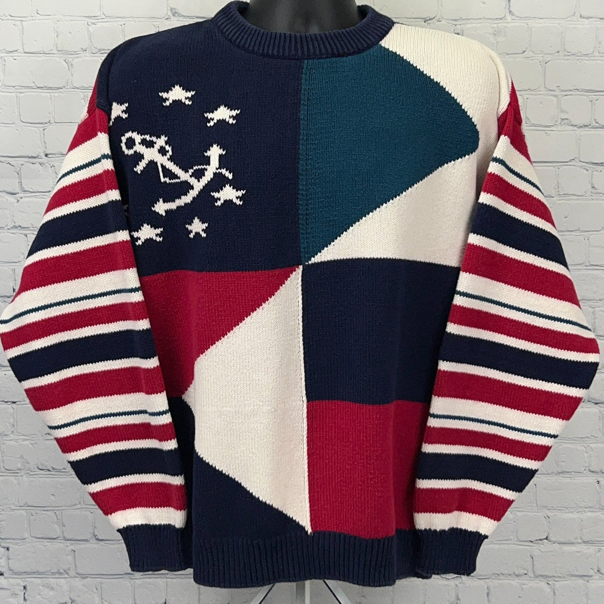 Cambridge Classics Vintage Color Block Sweater in Navy, Red, and White with Bold Stripes