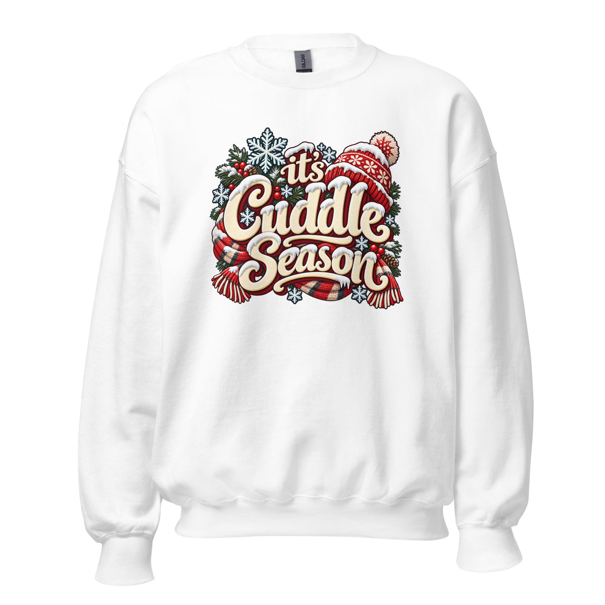 Neonvtg white Sweatshirt featuring Cuddle Season Christmas graphic in vibrant colors, perfect for festive occasions