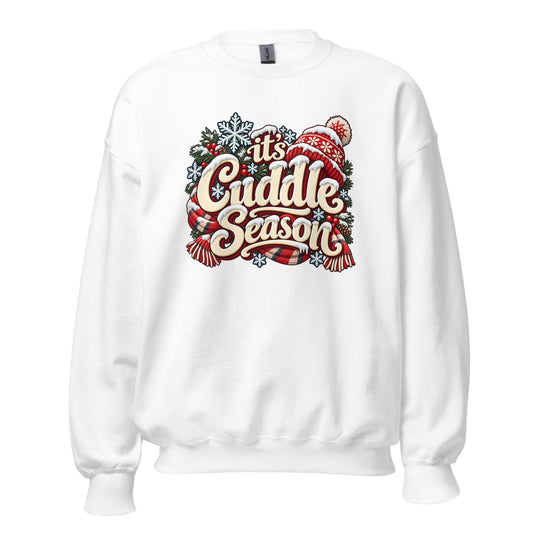 Neonvtg white Sweatshirt featuring Cuddle Season Christmas graphic in vibrant colors, perfect for festive occasions