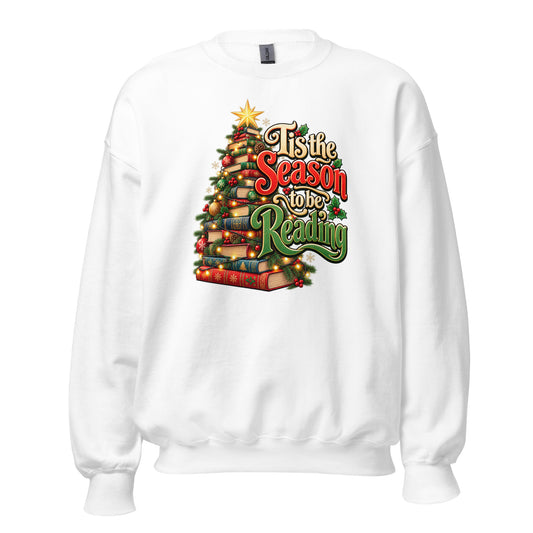 Neonvtg White T-Shirt with Reading Christmas design featuring a tree of books and festive text