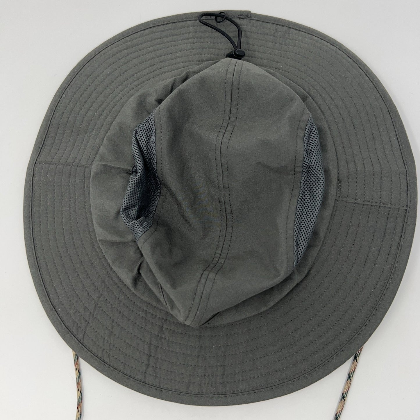 The North Face boonie hat in gray, vintage style with mesh lining and adjustable chin strap