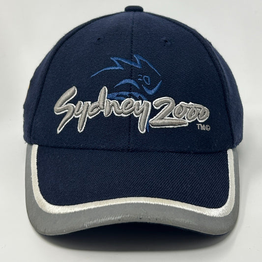 Navy Olympics Hat featuring Sydney 2000 logo in silver, front view with curved brim