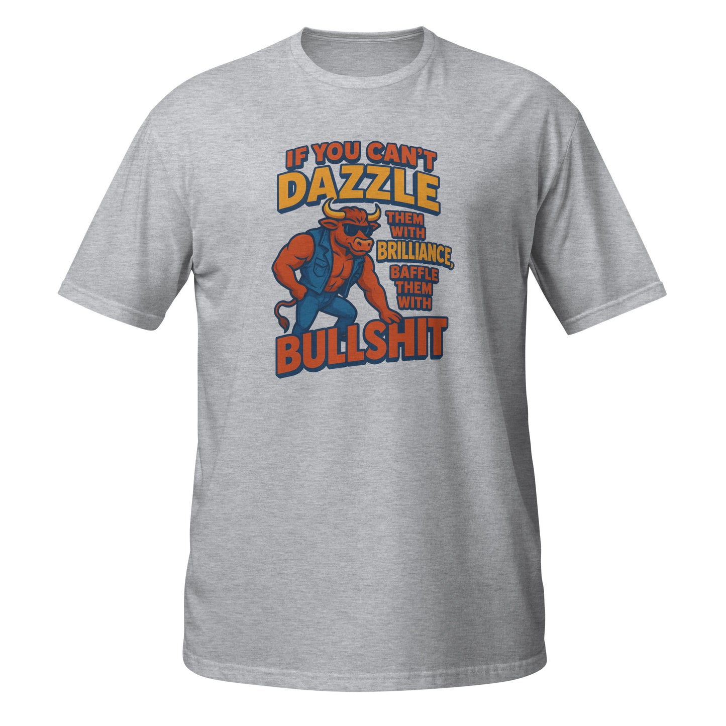 Grey T-Shirt from Neon Vintage featuring a humorous bull graphic and quote on the front