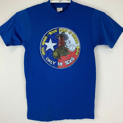 Camiseta vintage de la Sociedad de Basura de Yacimientos Petrolíferos para hombre, talla extra pequeña, perforación petrolera de Texas, color azul