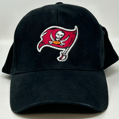 Black Tampa Bay Buccaneers Hat with embroidered logo of the team's flag on the front