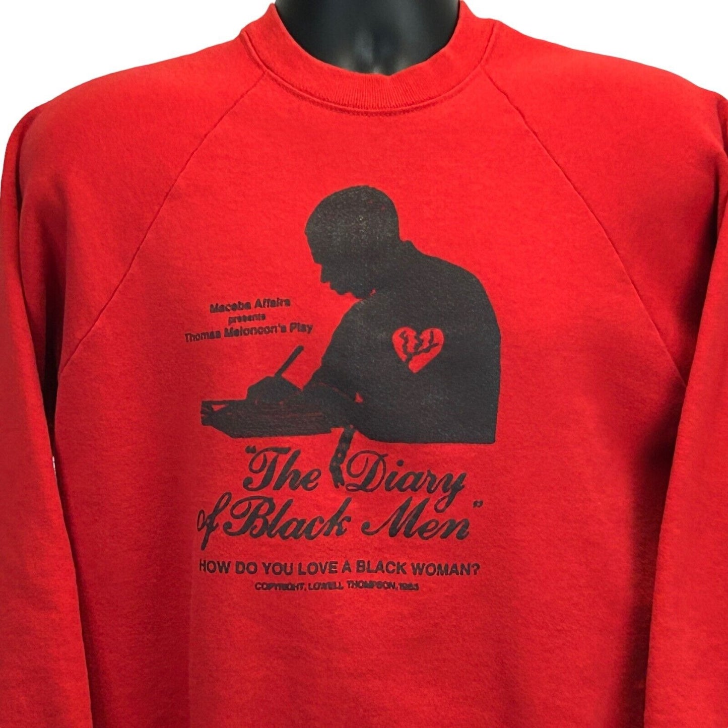 Red Fruit of the Loom sweatshirt featuring The Diary of Black Men graphic print on the front