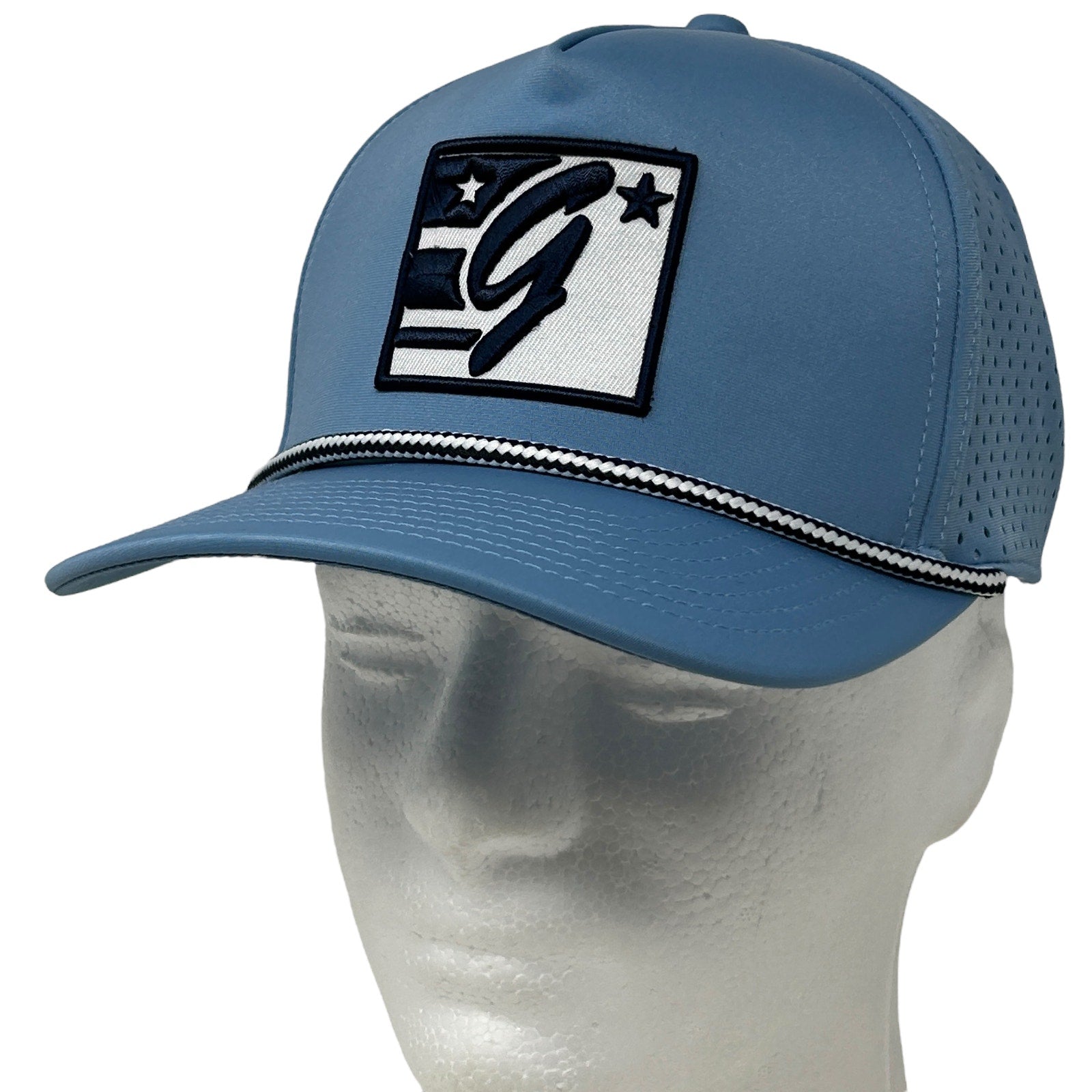 The Game blue baseball hat with mesh panels, front logo patch, and stylish trim for casual wear