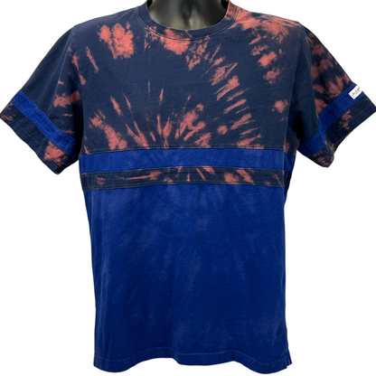 The Hundreds Blue and Red Tie-Dye T-Shirt with unique color blocking, front view, standard fit