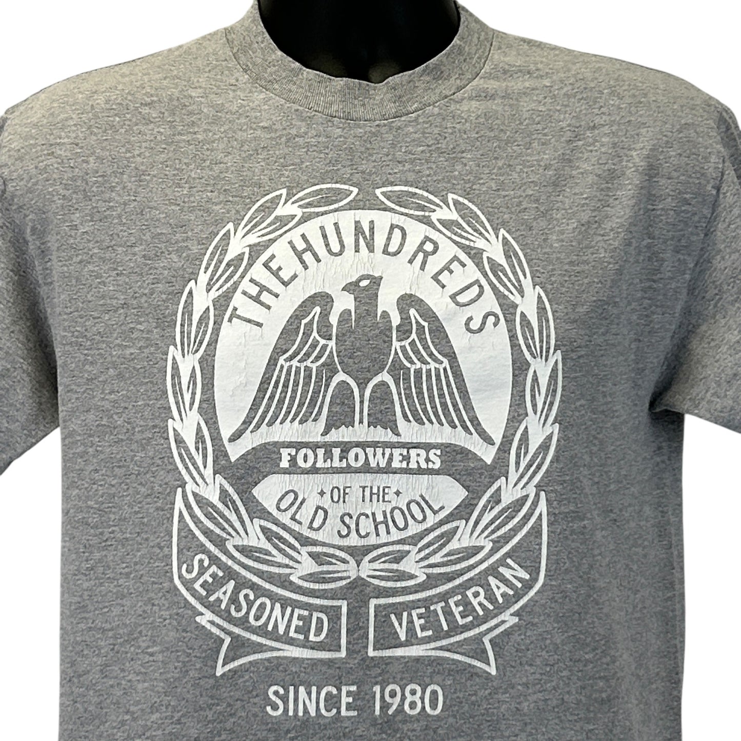 The Hundreds gray streetwear graphic t shirt, front view, classic style with logo design