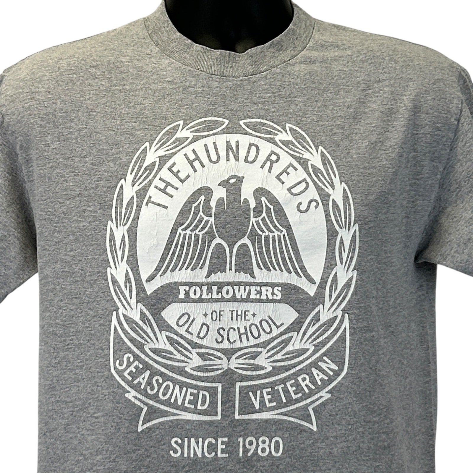 The Hundreds gray streetwear graphic t shirt, front view, classic style with logo design