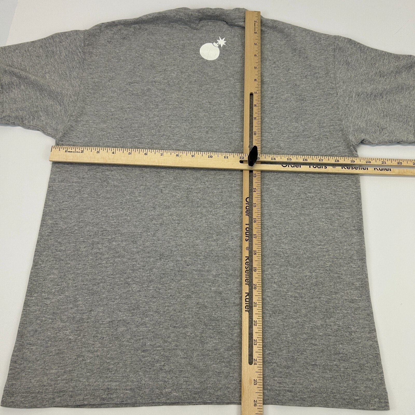 The Hundreds streetwear graphic t shirt in gray, back view with logo, size large