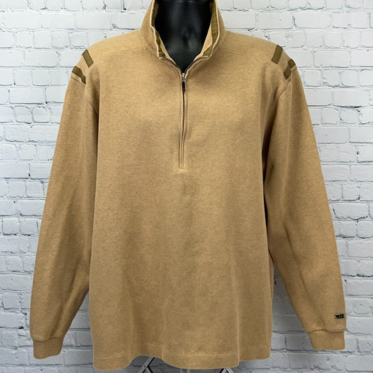 Nike Tiger Woods Half-Zip Pullover in Beige with Unique Shoulder Stripes and Logo Detailing
