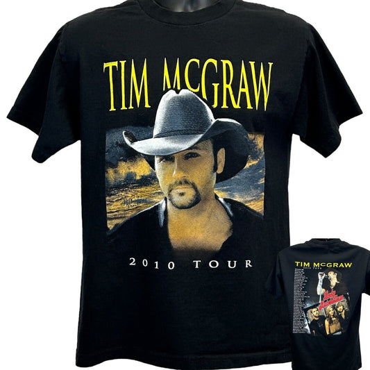 Black Tim McGraw 2010 Tour T-Shirt in Large with front graphic and tour details on back