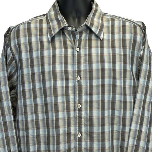 Tommy Bahama Men's Short-Sleeve Plaid Shirt in Blue and Gray with Button Front Detail