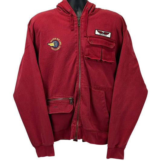 Tommy Hilfiger red hoodie in large size with front zip pockets and logo detail on chest