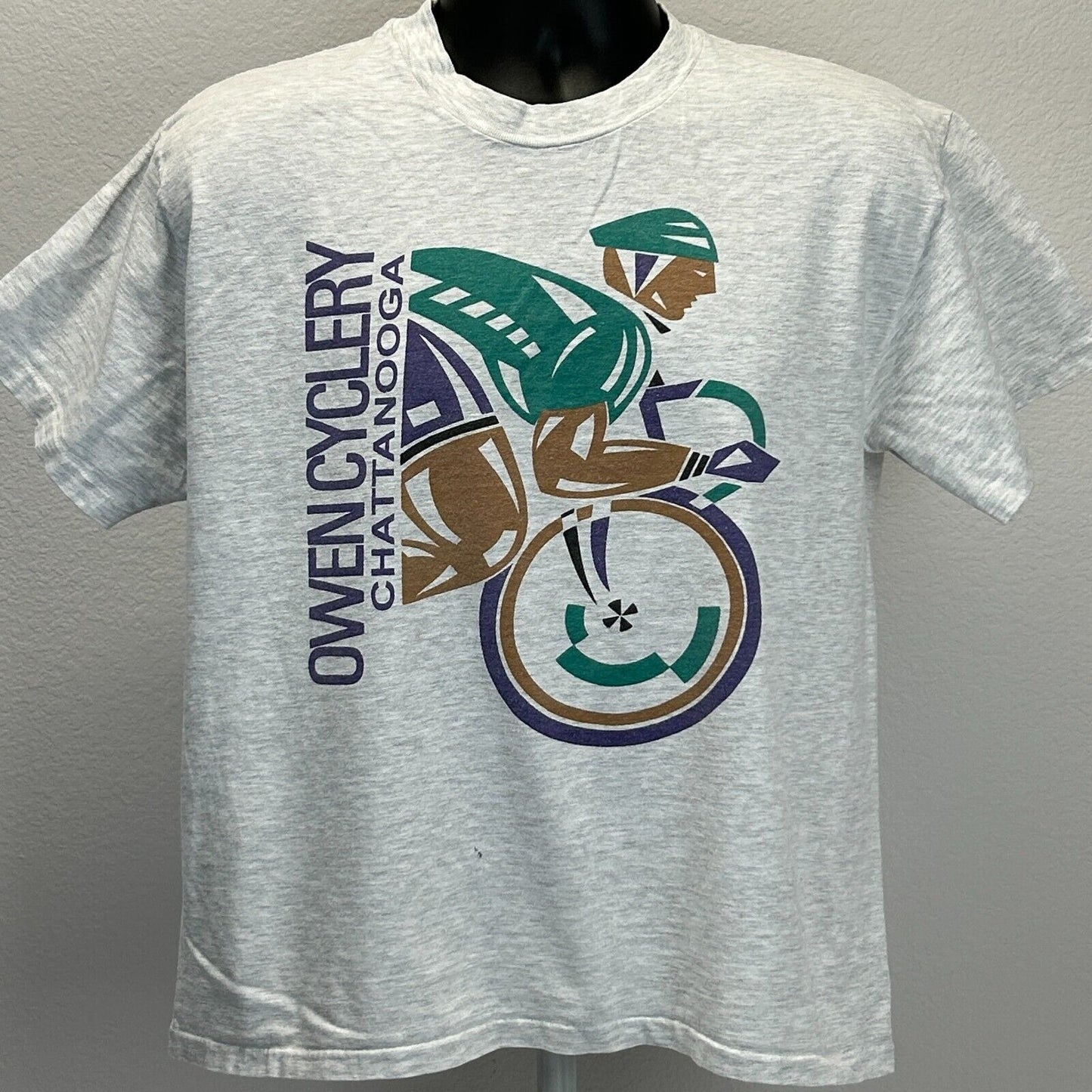 Vintage Owen Cyclery Chattanooga T Shirt Mens Medium Bicycling Cycler 90s Gray