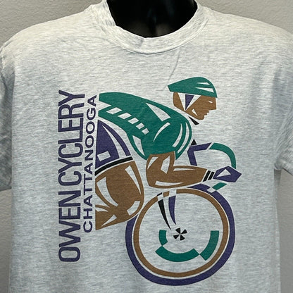 Vintage Owen Cyclery Chattanooga T Shirt Mens Medium Bicycling Cycler 90s Gray