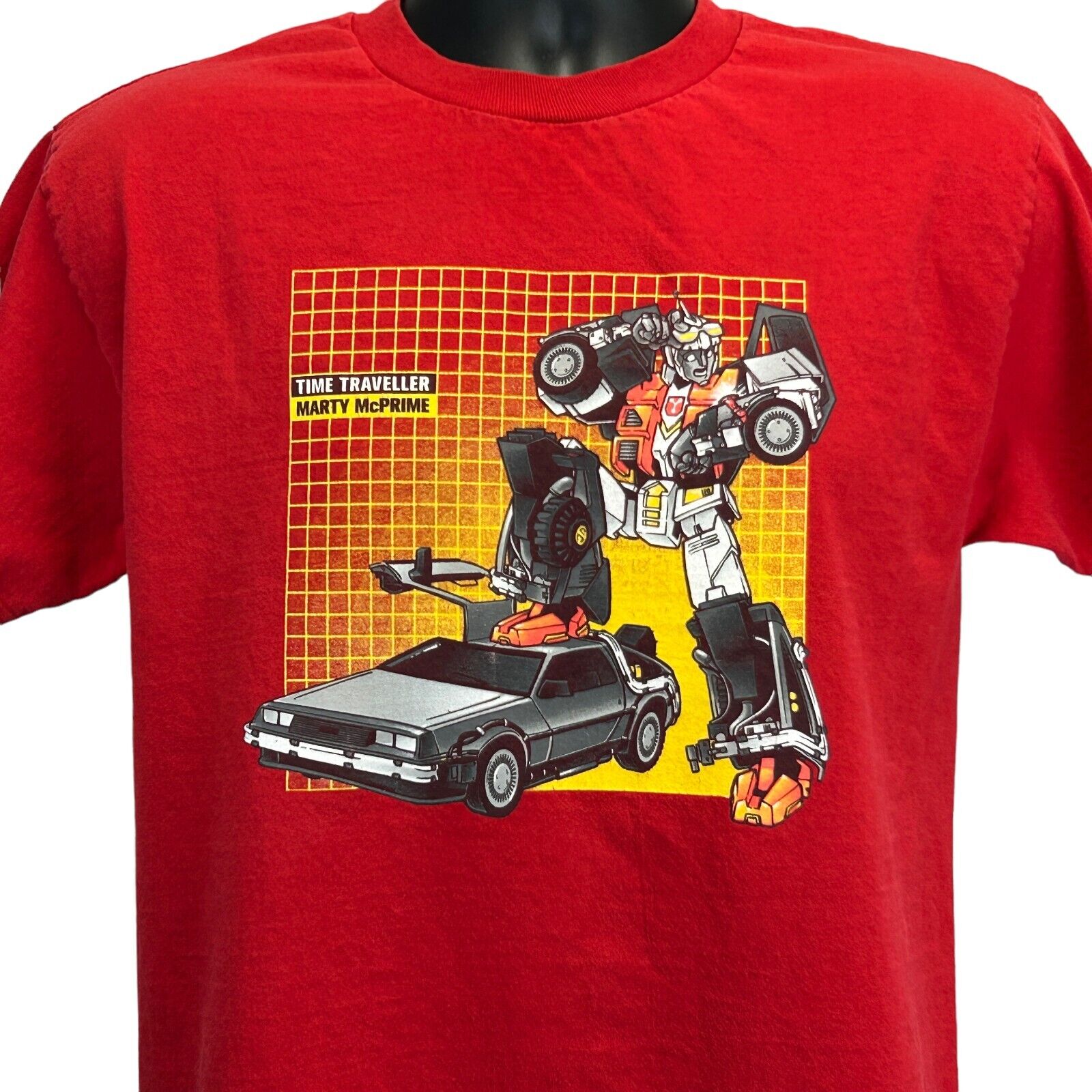 Red Alstyle T-Shirt featuring Transformers graphic with Marty McPrime and a DeLorean front view