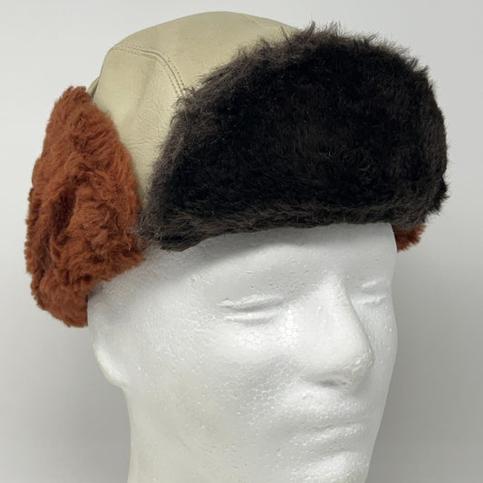 Vintage trapper hat in cream and brown fur, side view for a classic winter look