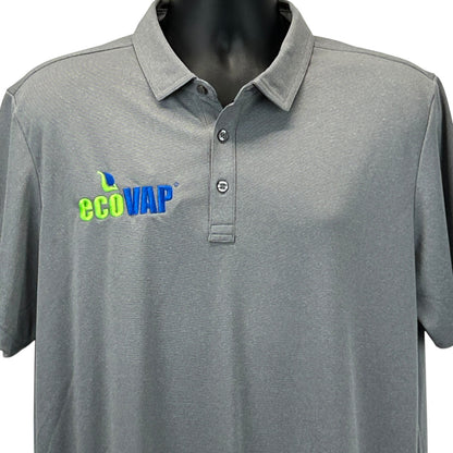 Travis Mathew ecoVAP gray polo shirt with logo, front view, size medium.