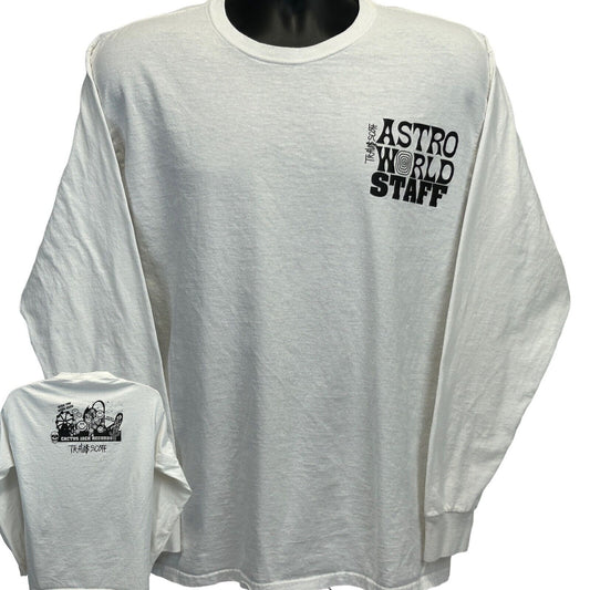 White Fruit of the Loom long sleeve T-Shirt featuring Travis Scott Astroworld logo on front and back