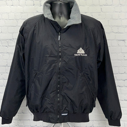 Vintage black Trump Plaza Atlantic City bomber jacket with gray collar for stylish retro wear