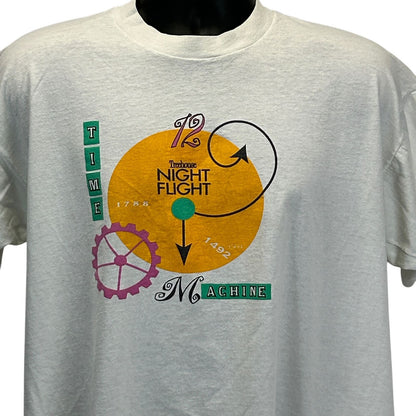 Fruit of the Loom Zipline T-Shirt in cream with graphic design featuring time machine and night flight theme