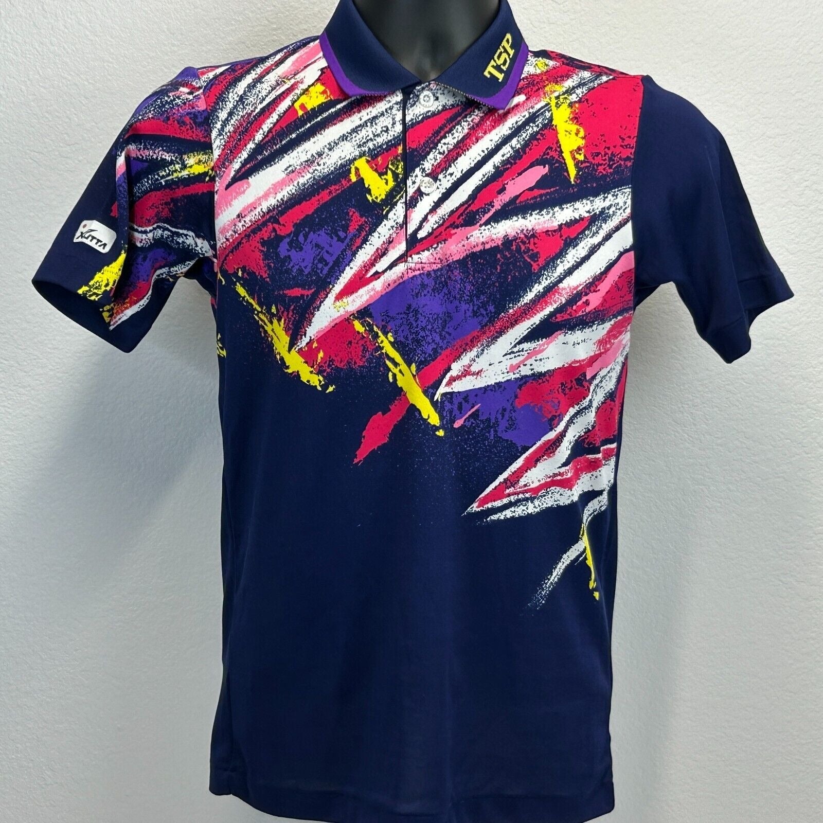 YAMATO Table Tennis Polo in Navy with Colorful Graphic Design, Short Sleeves and Logo Detail